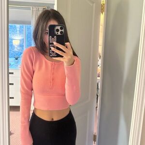 Aerie Pink long sleeve waffle thermal top #pinktop